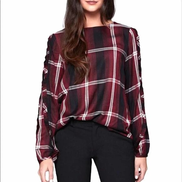 Anthro Sanctuary Zinfandel Red Plaid Ruffle Blouse - Picture 1 of 8